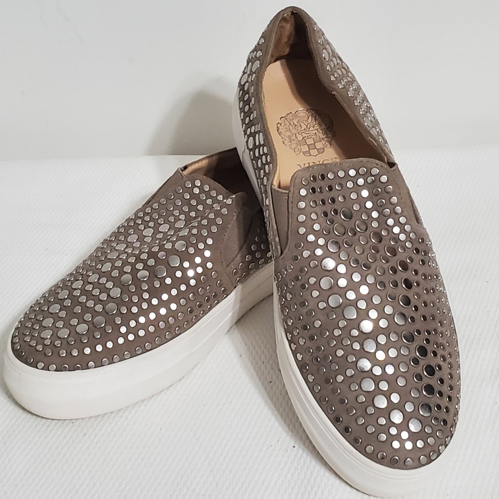 Vince Camuto Brown Studded Slip-On Sneakers